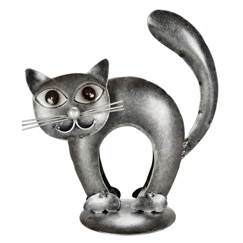 Soška Kočka nahrbená kovová 17 cm