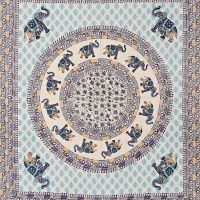 Přehoz na postel indický Elephant Circle modrý 220 x 210 cm