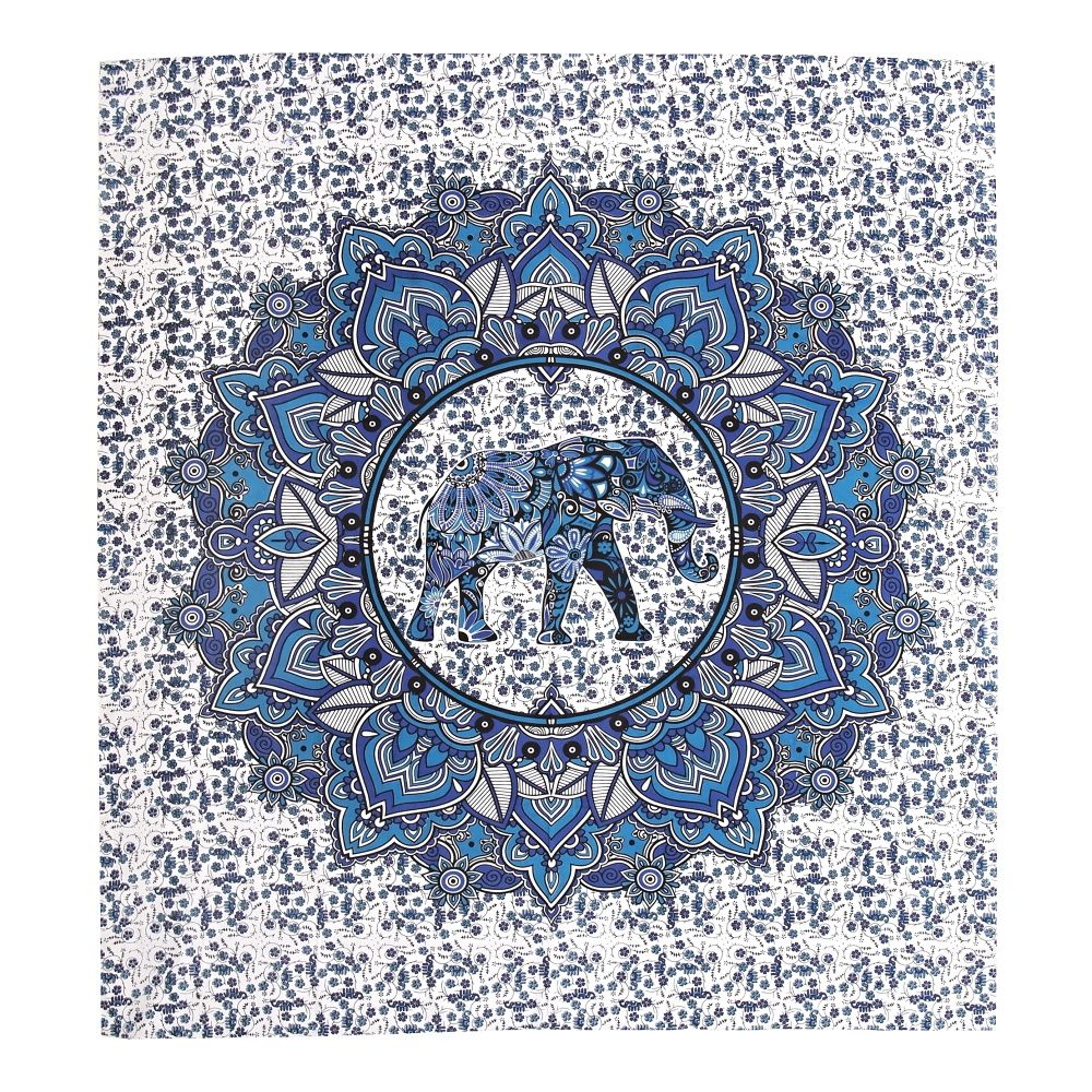 Přehoz na postel indický Elephant Flower modrý 220 x 210 cm