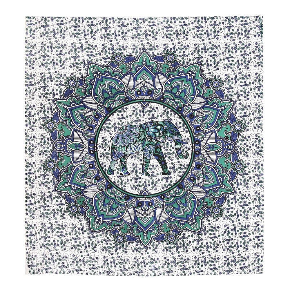 Přehoz na postel indický Elephant Flower zelený 220 x 210 cm