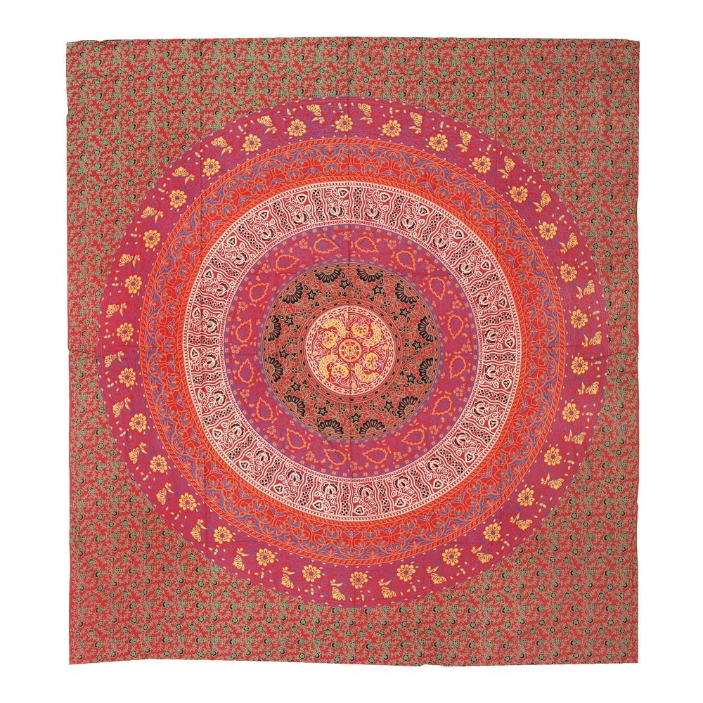 Přehoz na postel indický Flower Mandala červený 220 x 210 cm