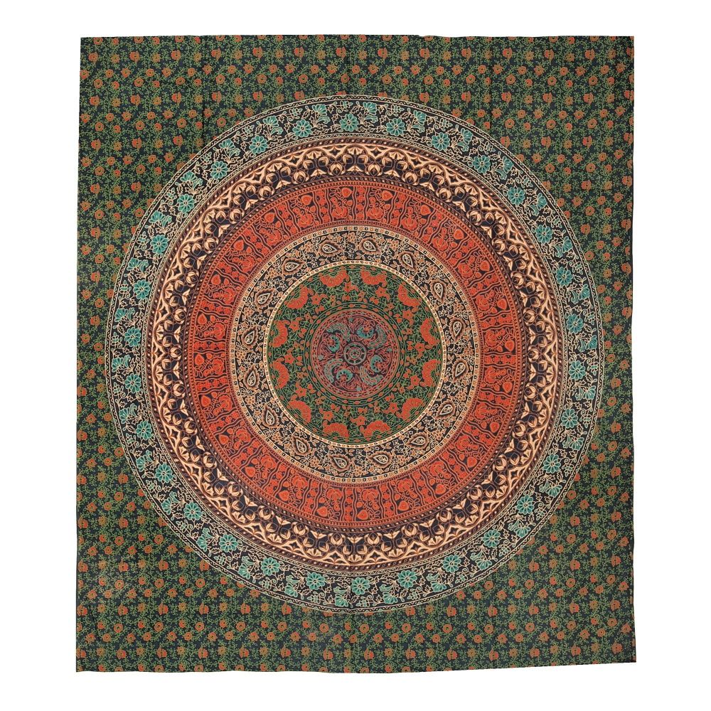 Přehoz na postel indický Flower Mandala modro-zelený 220 x 210 cm