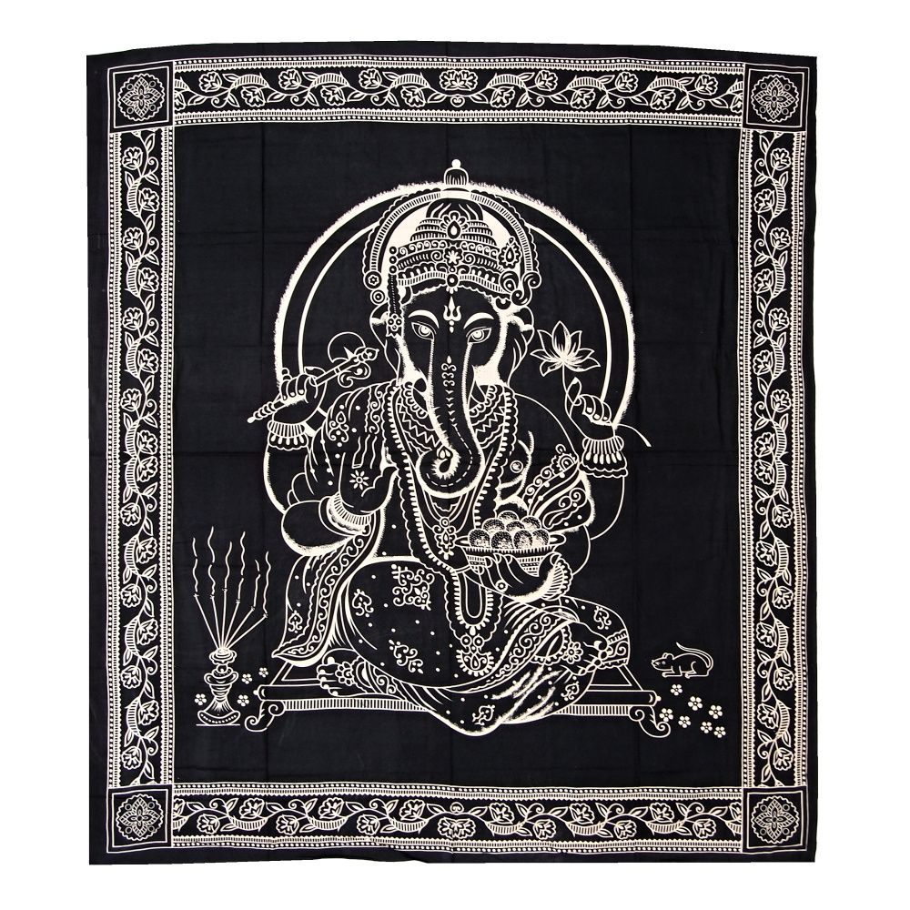 Přehoz na postel indický Ganesh černý 220 x 210 cm