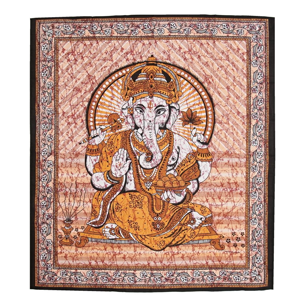 Přehoz na postel indický Ganesh žlutý 220 x 210 cm