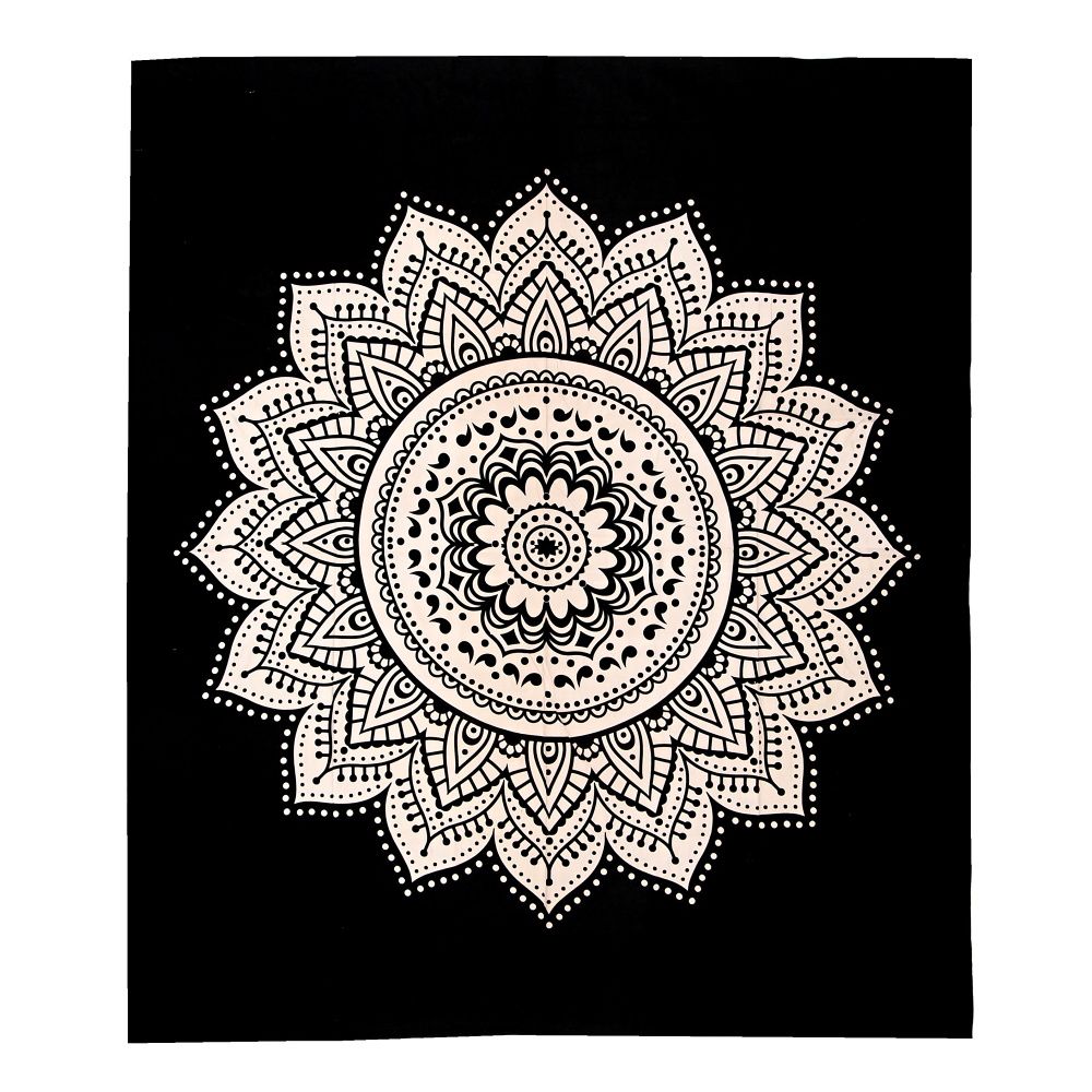 Přehoz na postel indický Lotus Flower černý 220 x 210 cm