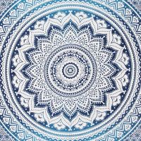 Přehoz na postel indický Lotus Mandala modrý 220 x 210 cm