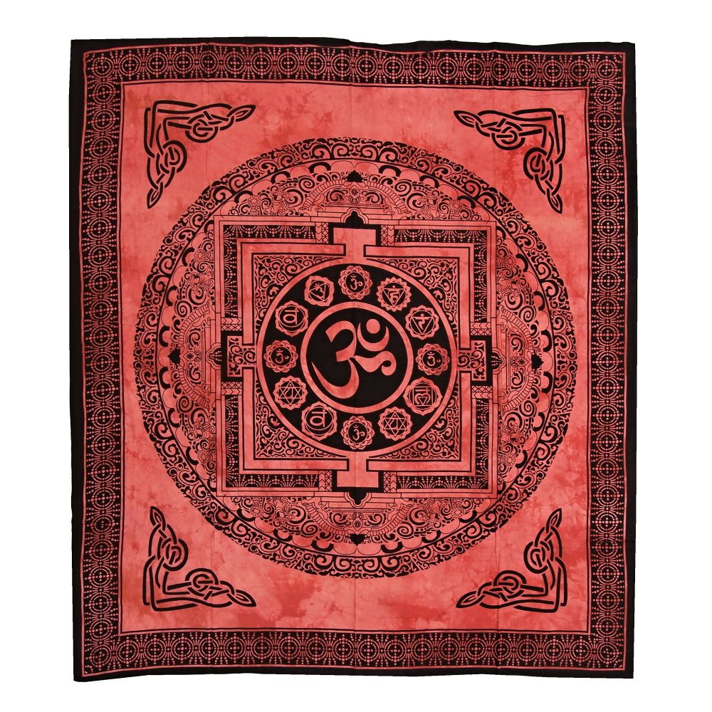 Přehoz na postel indický Om Yantra červený 220 x 210 cm