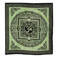 Přehoz na postel indický Om Yantra zelený 220 x 210 cm