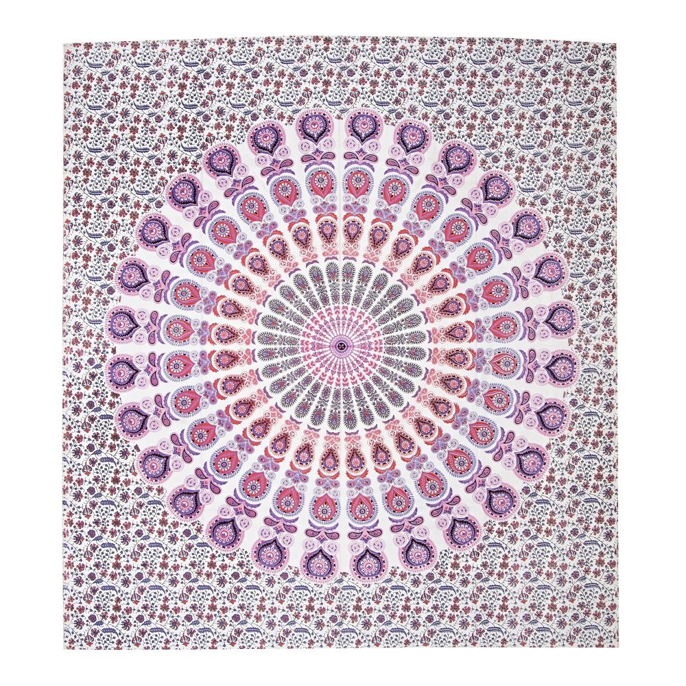 Přehoz na postel indický Owl Mandala fialový 220 x 210 cm