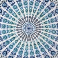 Přehoz na postel indický Owl Mandala modrý 220 x 210 cm
