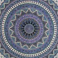 Přehoz na postel indický Star Mandala modrý 220 x 210 cm