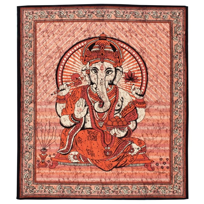 Přehoz na postel indický Ganesh červený 220 x 210 cm