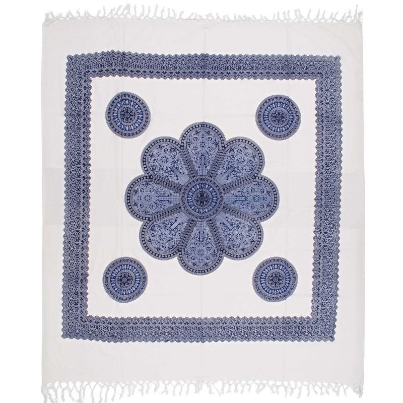 Přehoz na postel indický Květ modro-bílý 235 x 210 cm