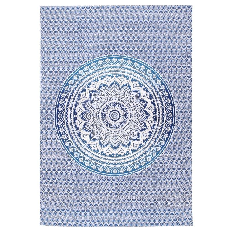 Přehoz na postel indický Lotus Mandala modrý 205 x 140 cm