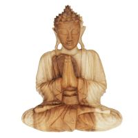 Soška Buddha dřevo 26 cm Namaskara natur