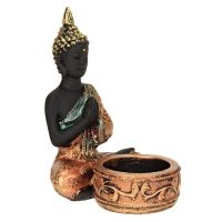 Soška Buddha resin 11 cm svícen černý