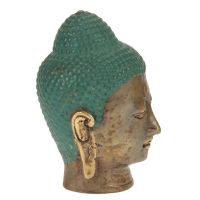 Soška Buddhova hlava kov 10 cm patina