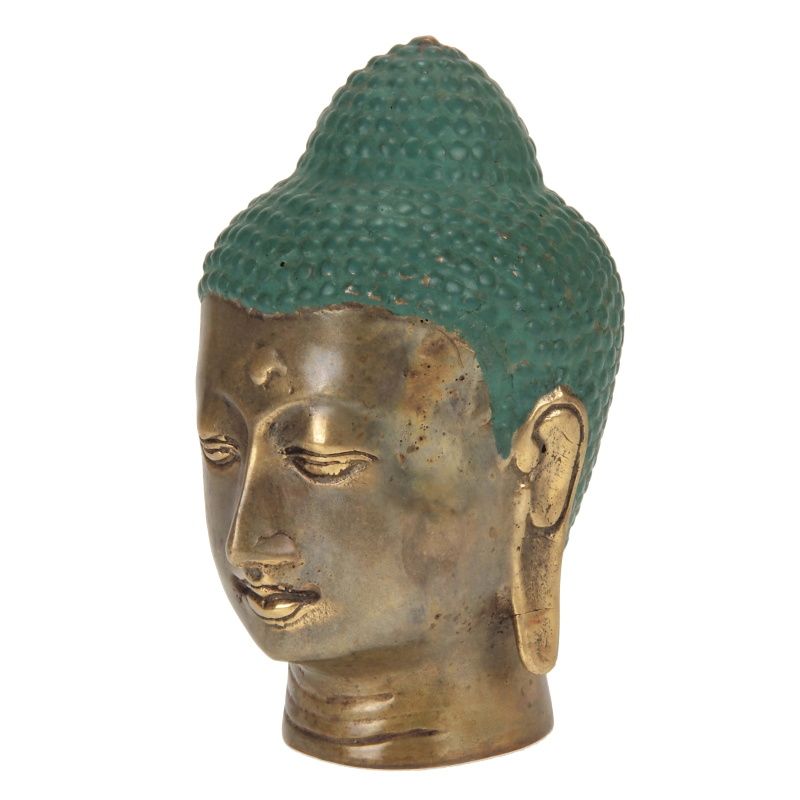 Soška Buddhova hlava kov 10 cm patina