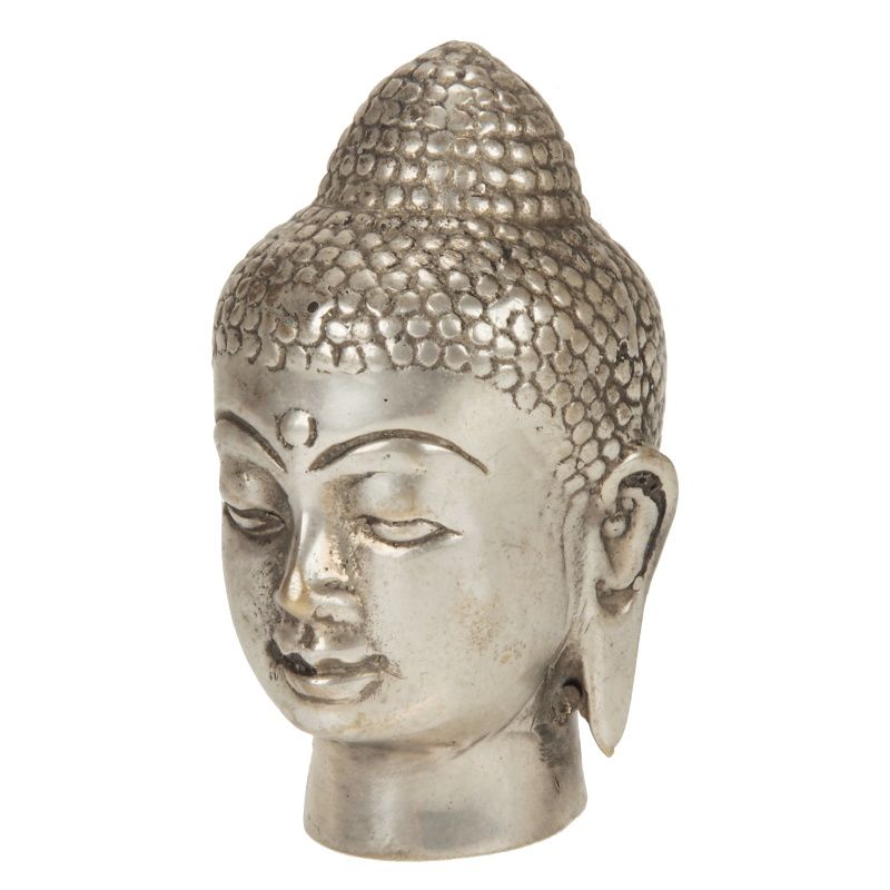 Soška Buddhova hlava kov 7 cm bílý kov