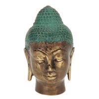 Soška Buddhova hlava kov 7 cm patina