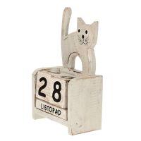 Kalendář dřevěný Kočka stojící 16 cm bílá