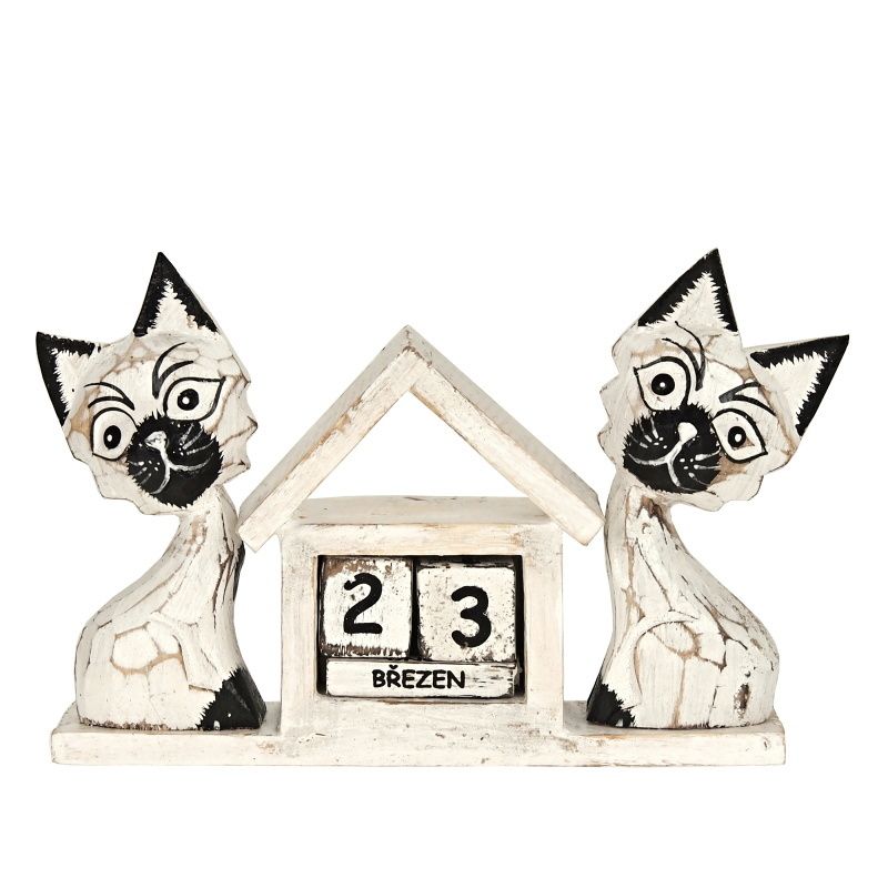 Kalendář dřevěný Kočky s domečkem 21 cm bílé