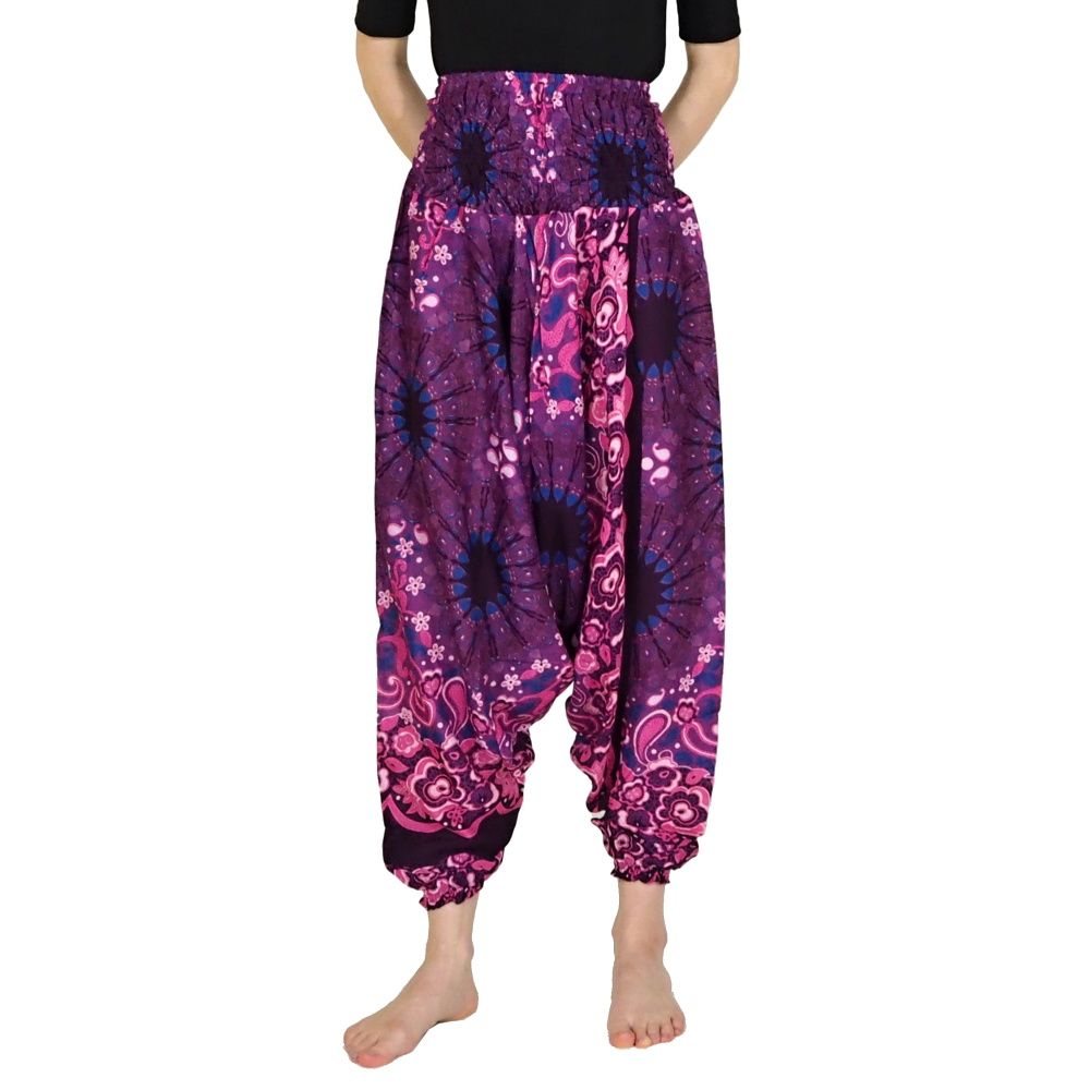 Kalhoty turecké harémové Aladin Paisley fialové