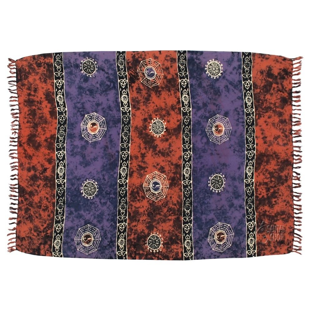 Šátek sarong pareo Jin jang červeno-fialový se sponou