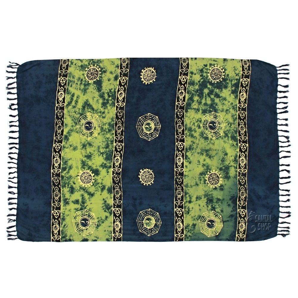 Šátek sarong pareo Jin jang zeleno-modrý se sponou