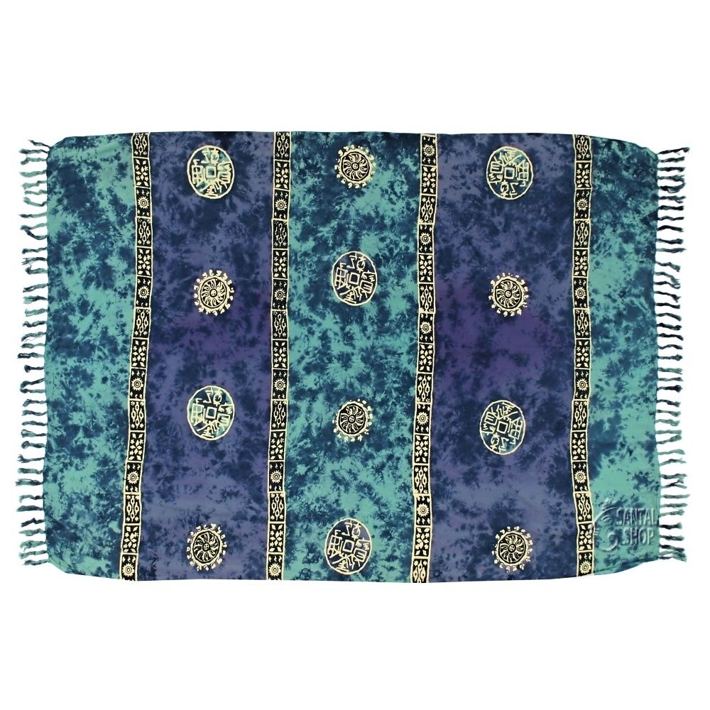 Šátek sarong pareo Mince štěstí modro-fialový se sponou