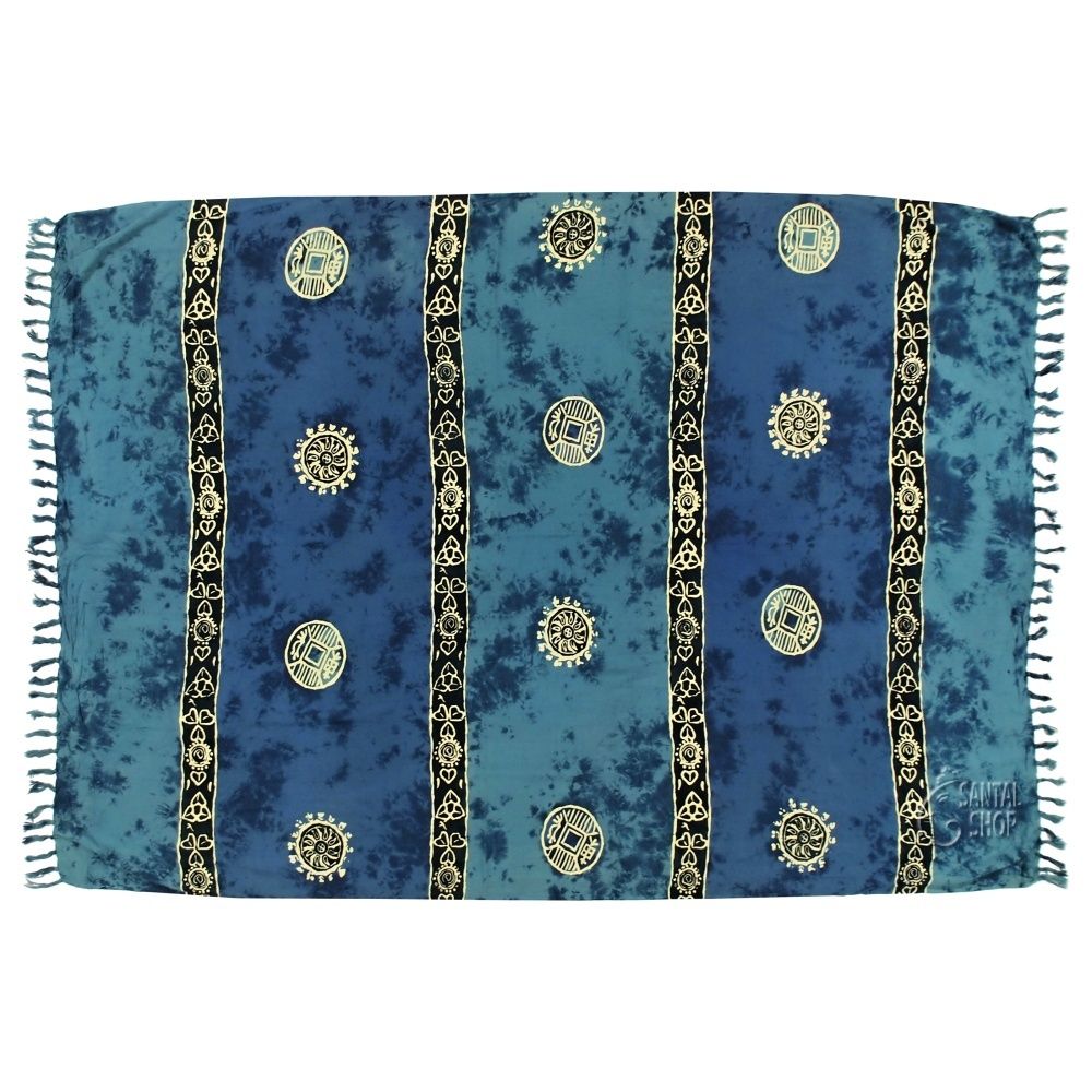 Šátek sarong pareo Mince štěstí modrý se sponou