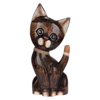 Soška Kočka dřevěná 35 cm s obojkem