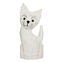 Soška Kočka bílá dřevěná 25 cm