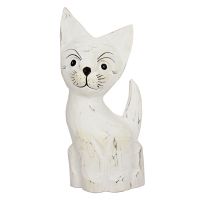 Soška Kočka bílá dřevěná 30 cm