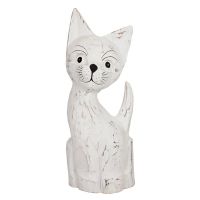 Soška Kočka bílá dřevěná 35 cm