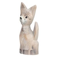 Soška Kočka šedá dřevěná A 25 cm