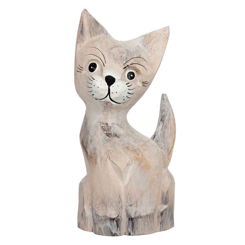 Soška Kočka šedá dřevěná A 25 cm