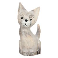 Soška Kočka šedá dřevěná A 30 cm