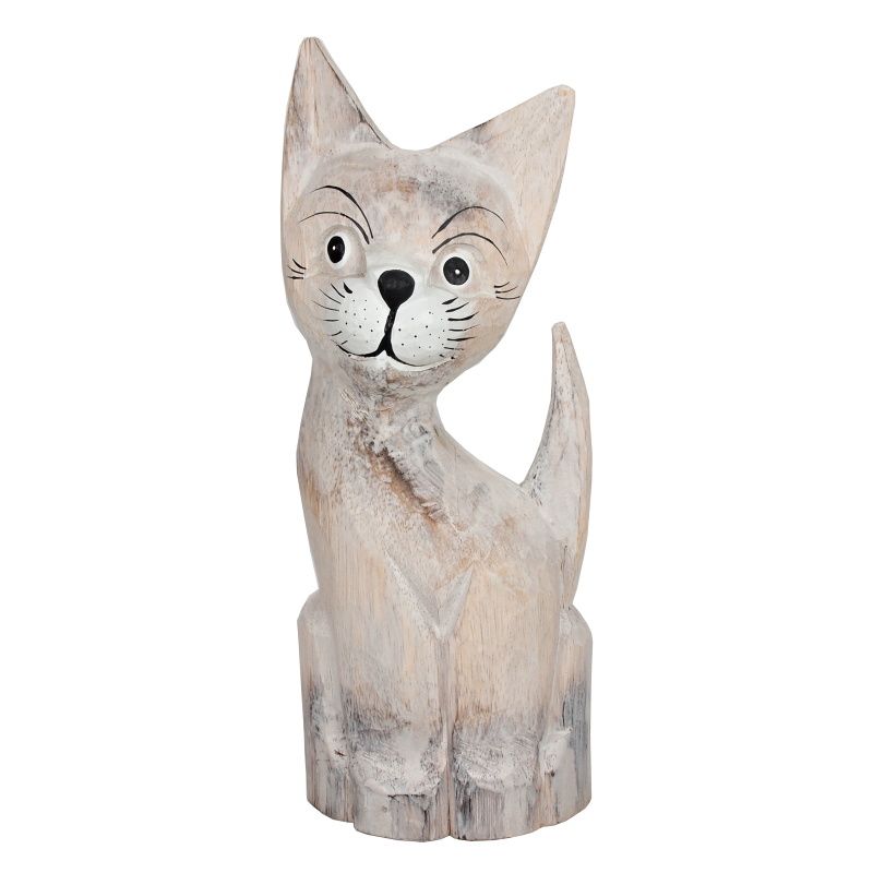 Soška Kočka šedá dřevěná A 35 cm