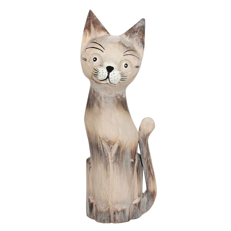 Soška Kočka šedá dřevěná B 30 cm