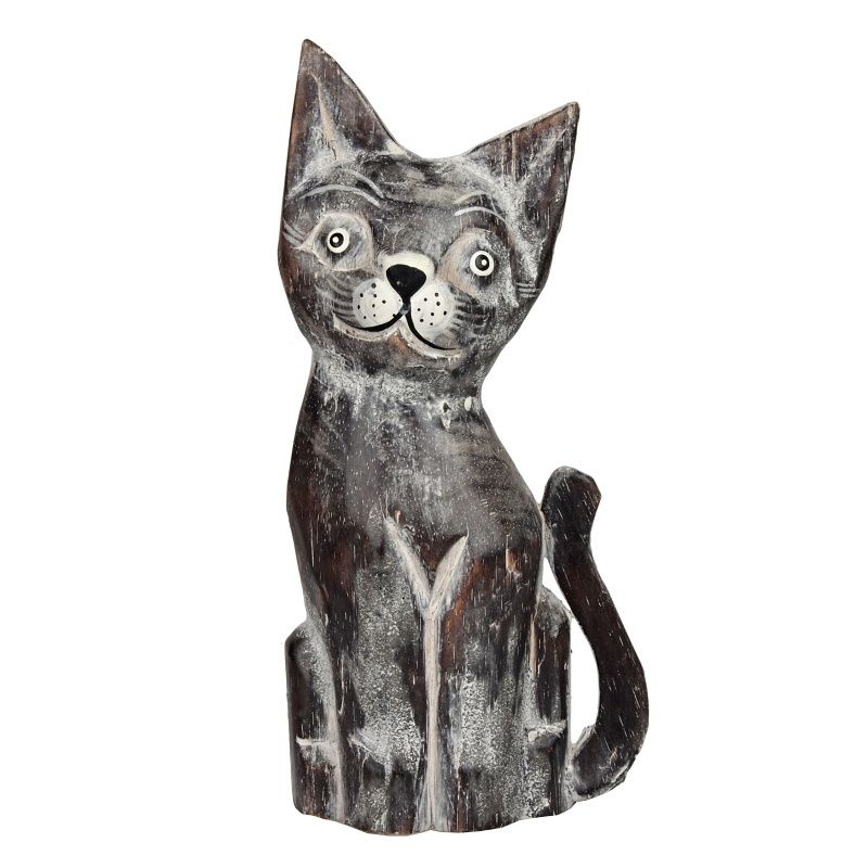 Soška Kočka šedá dřevěná C 20 cm
