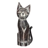 Soška Kočka šedá dřevěná C 27 cm