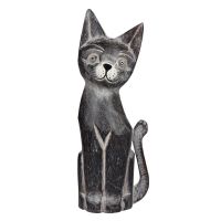 Soška Kočka šedá dřevěná C 30 cm