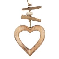 Závěsná dekorace dřevěné Srdce 40 cm natur
