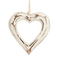 Závěsná dekorace dřevěné Srdce 8 cm bílé