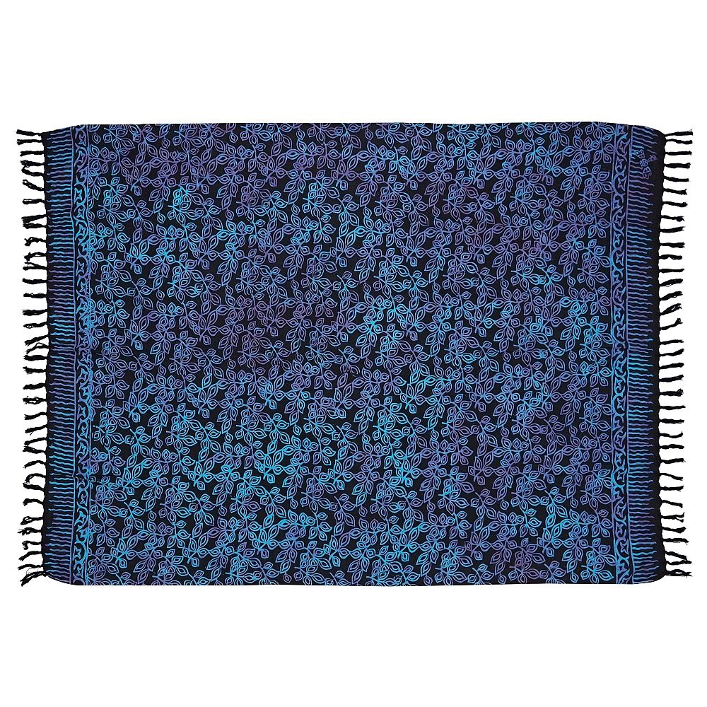 Šátek sarong pareo Lístky černo-modro-fialový