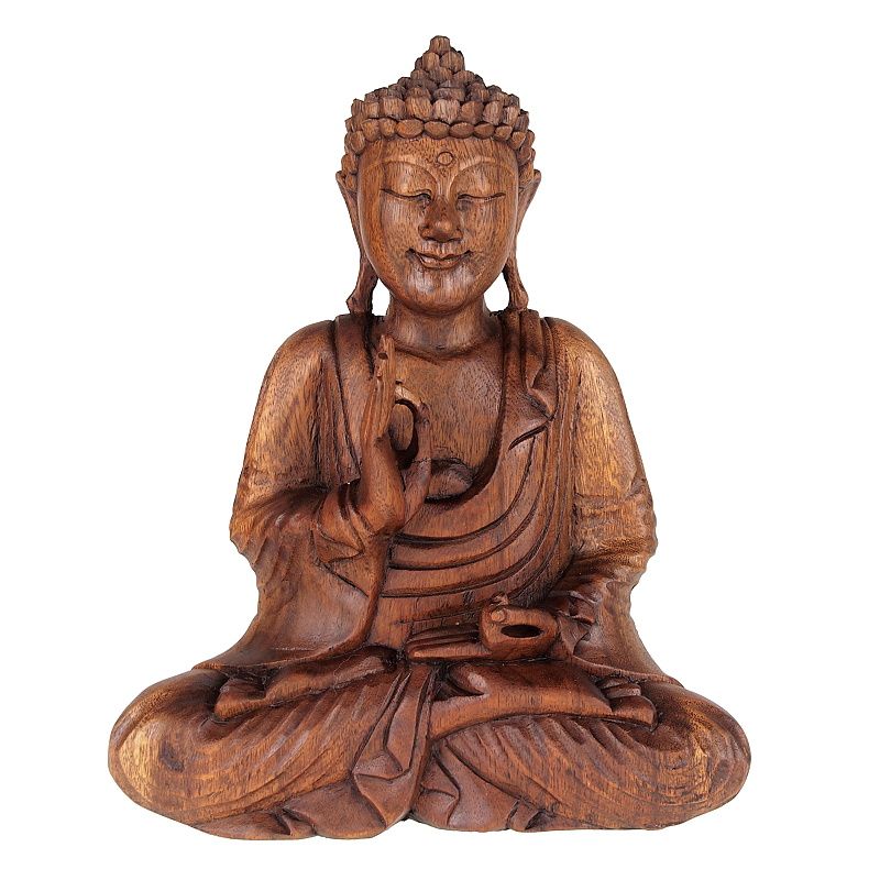 Soška Buddha dřevo 26 cm Vitarka tmavá
