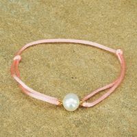 Náramek String - říční perla velká růžový