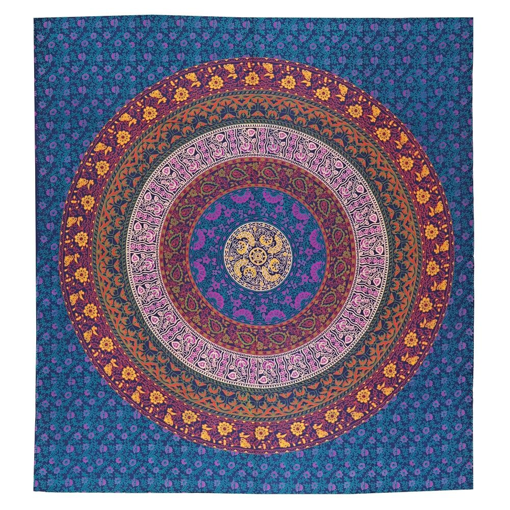 Přehoz na postel indický Flower Mandala navy 220 x 210 cm