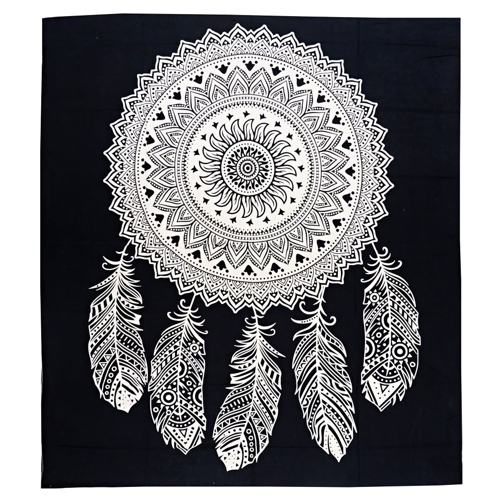 Přehoz na postel indický Lapač snů černobílý 220 x 210 cm
